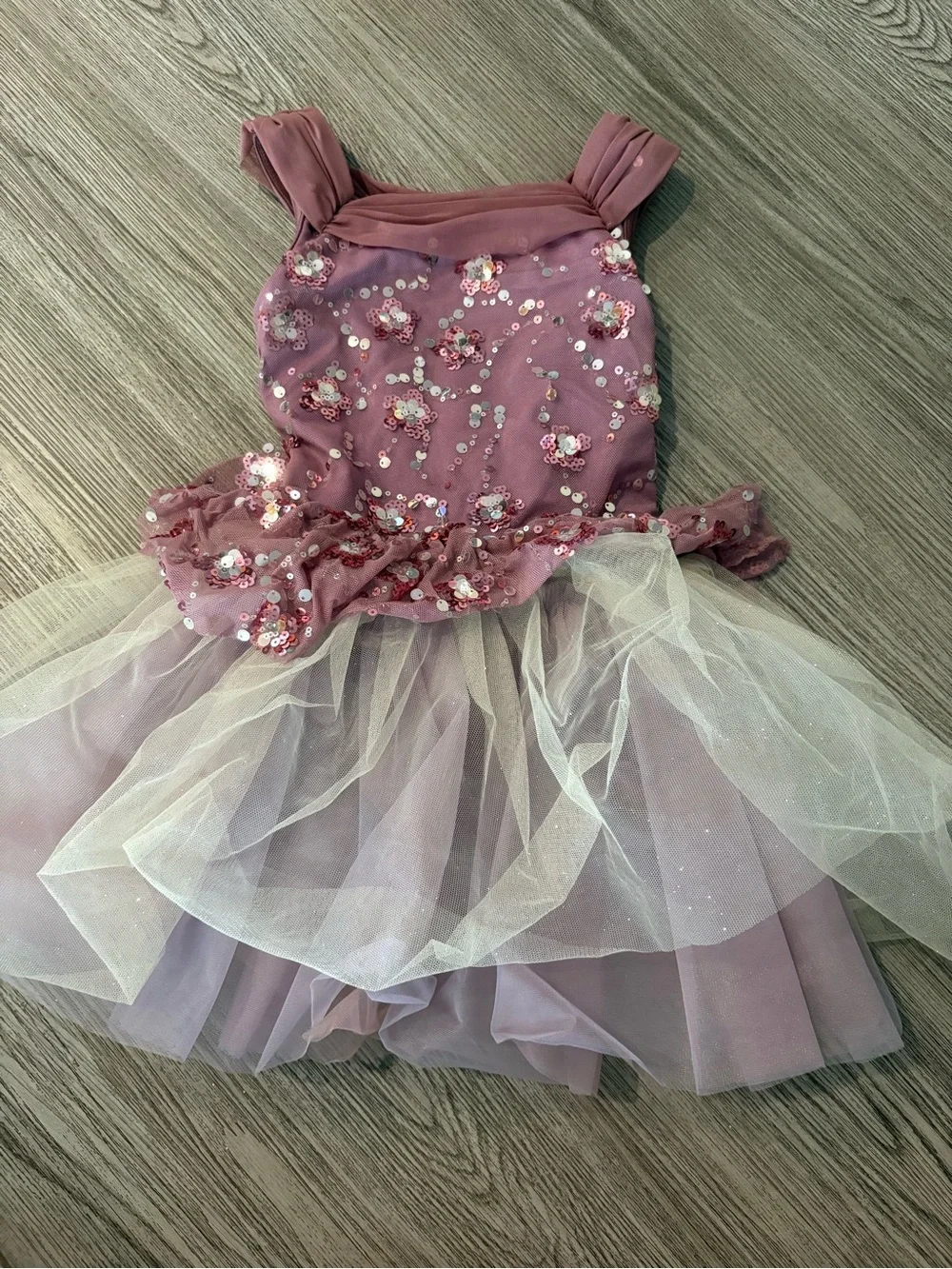 Weissman Mauve Pink Sequin Tulle Dress
